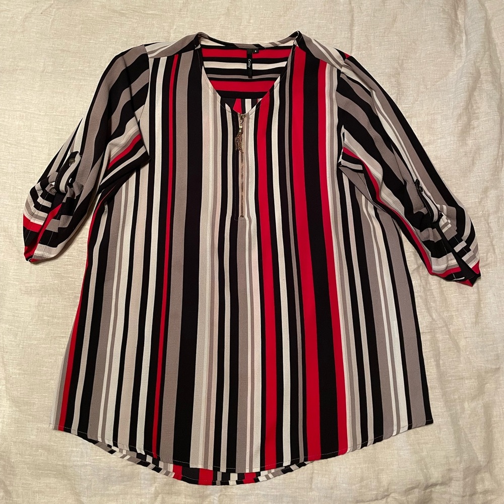 Cathy stripe zipper blouse